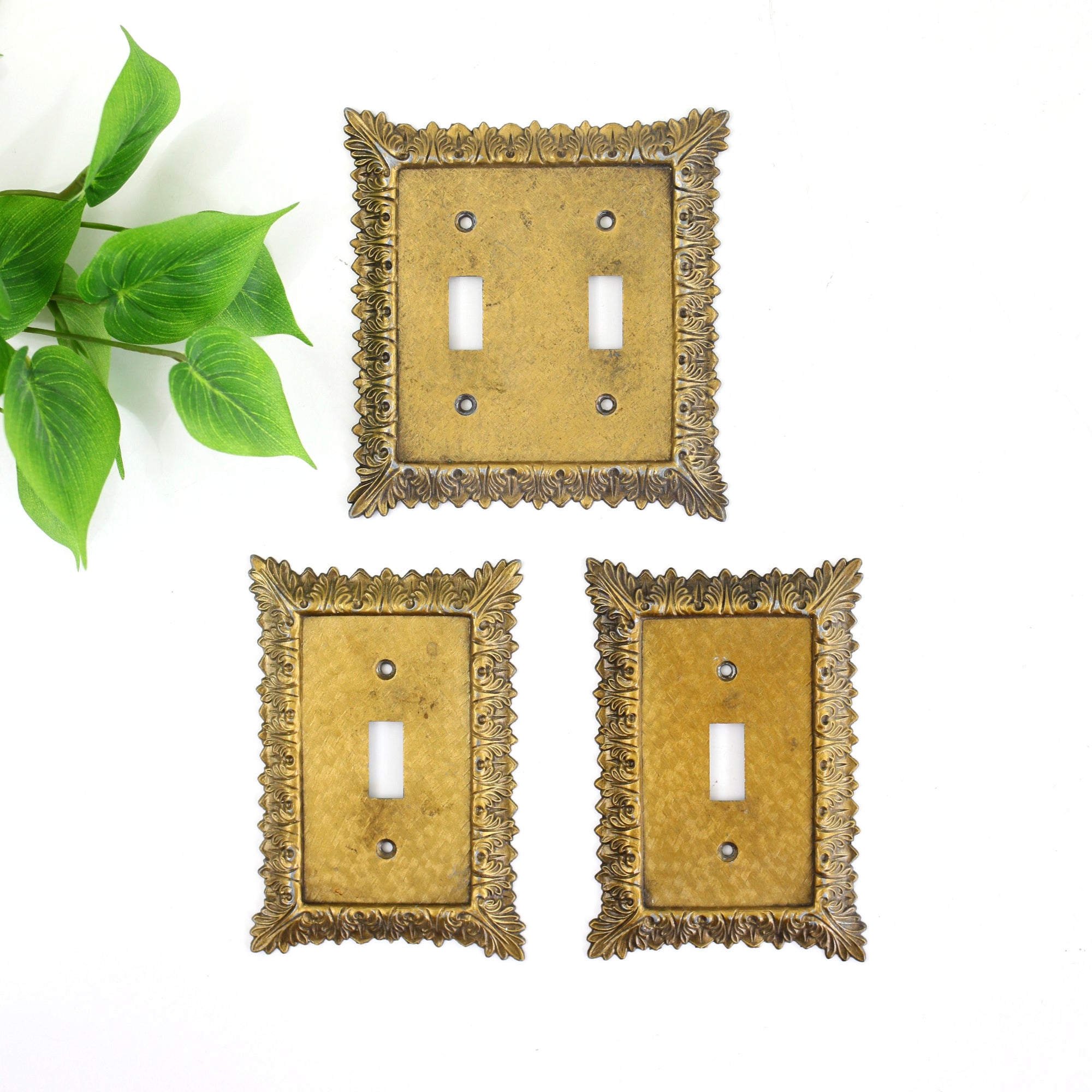 Mid Century Brass Switch Plate Covers / Vintage Gold Metal Light Switc