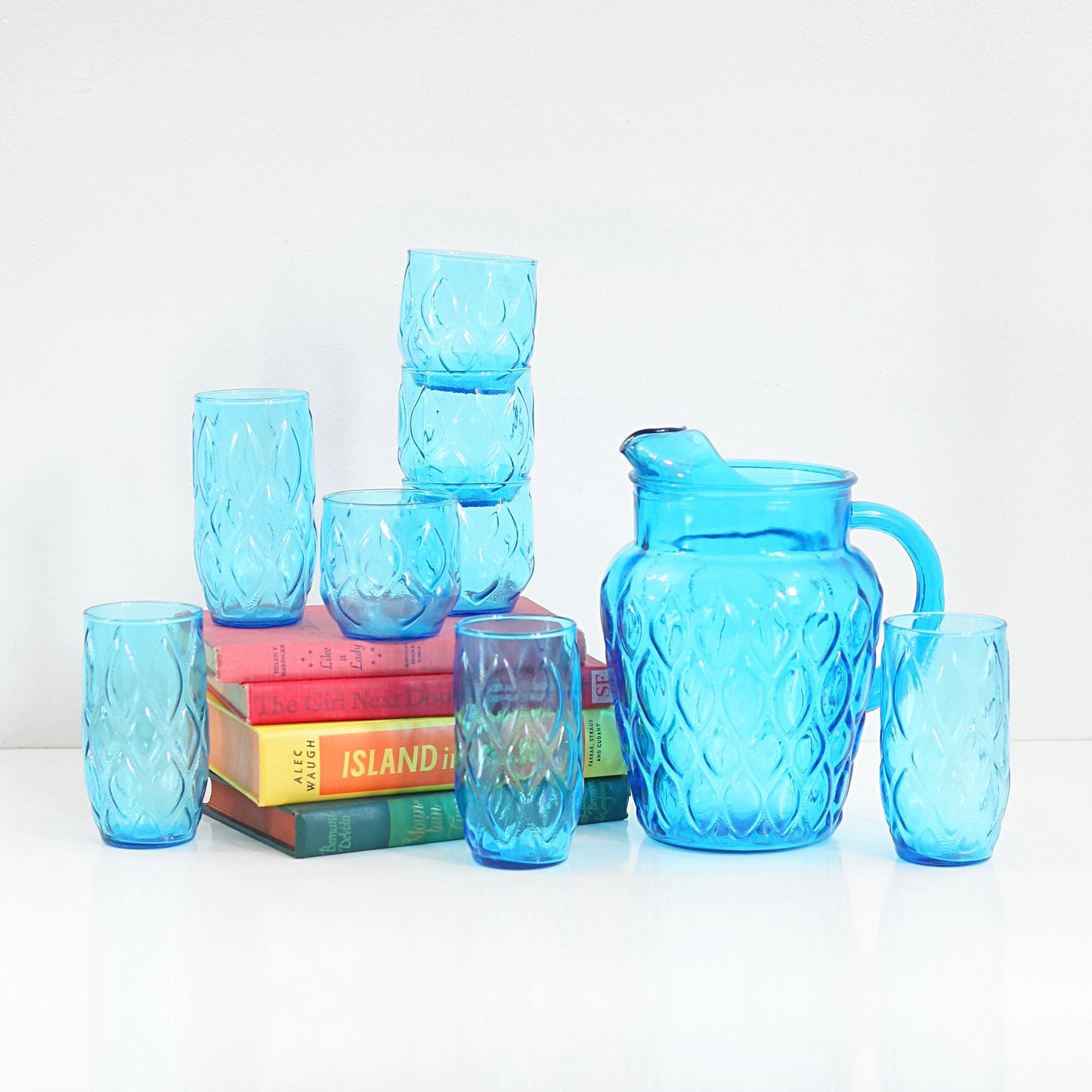 SOLD - Mid Century Turquoise Blue Madrid Pitcher by Anchor Hocking