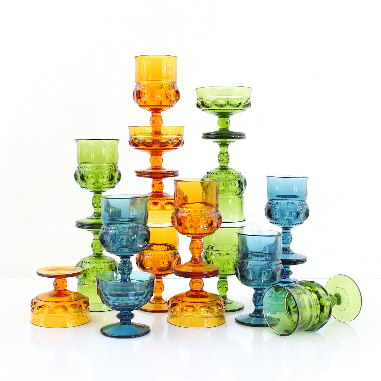 SOLD - Vintage Amber King's Crown Thumbprint Champagne Glasses