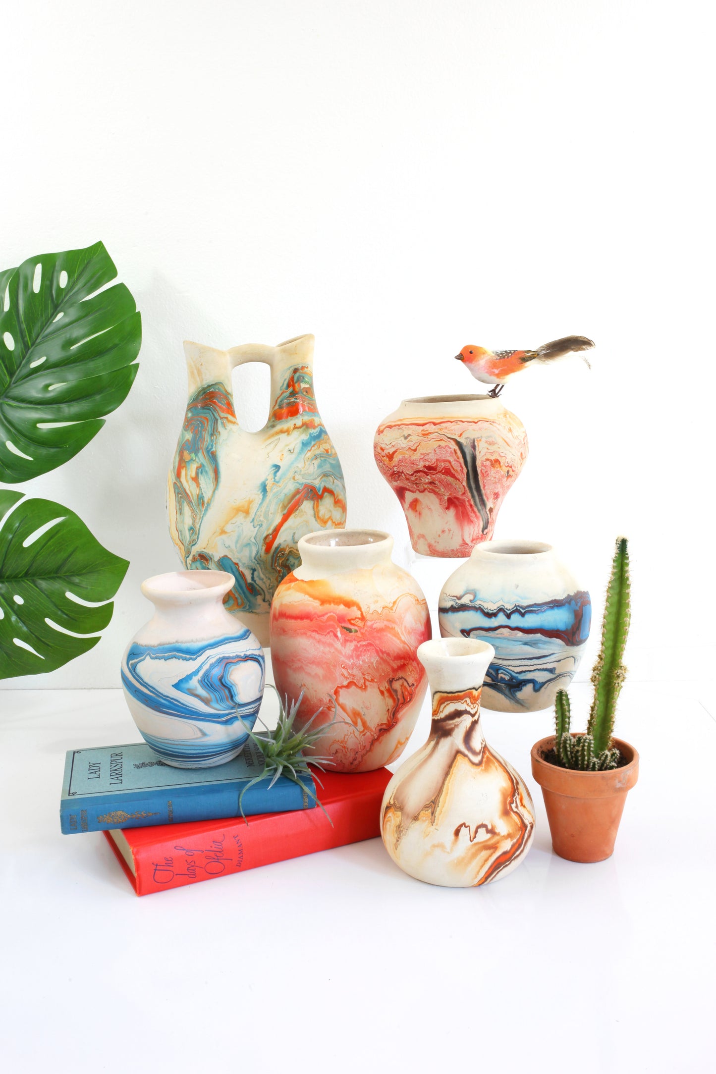 SOLD - Vintage Orange Swirl Nemadji Pottery Vase