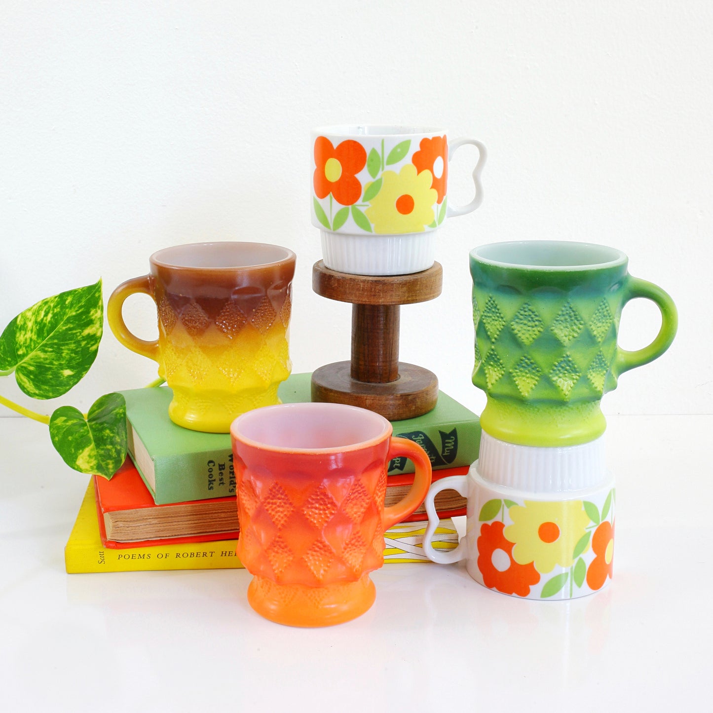 SOLD - Vintage Stacking Flower Mugs from Japan
