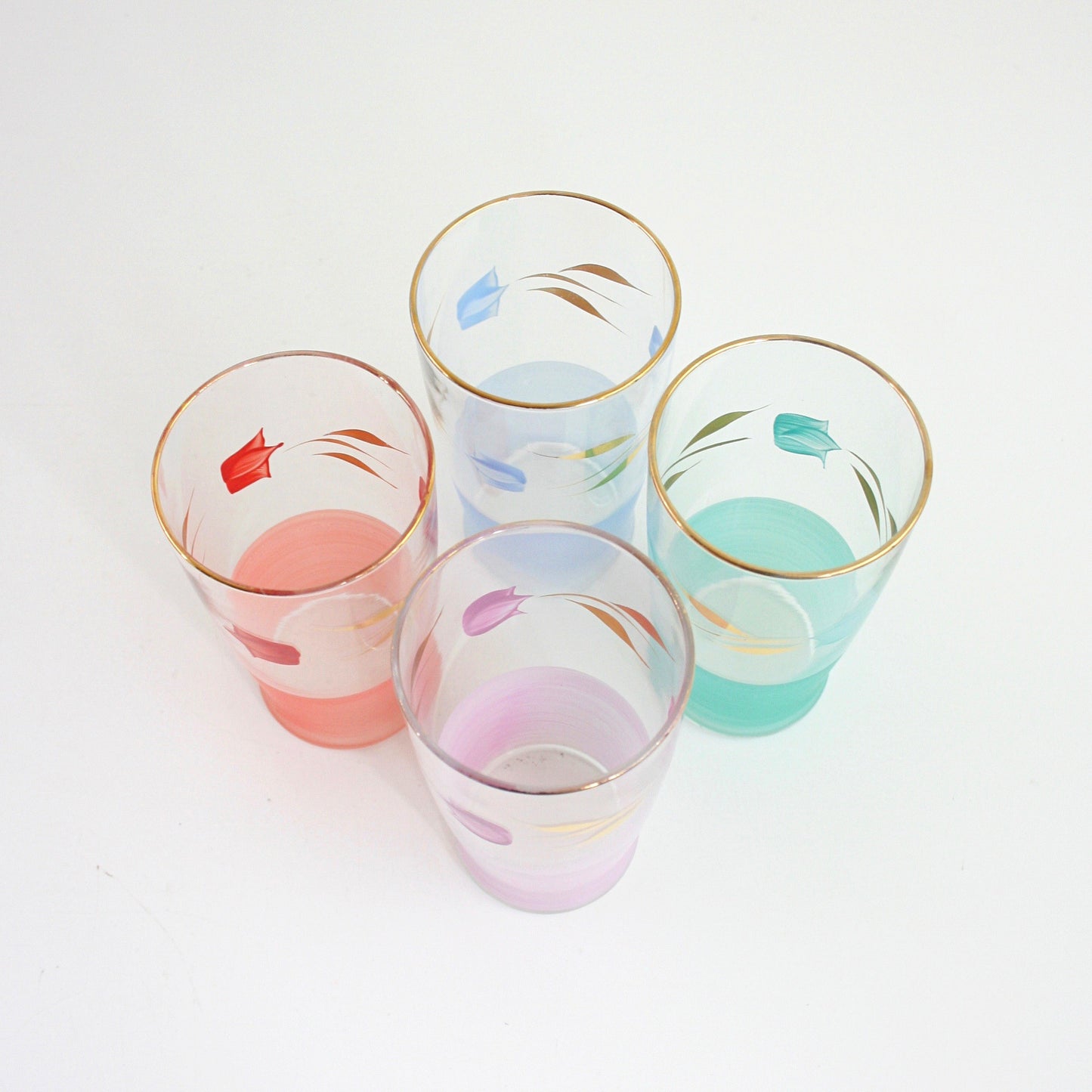 SOLD - Mid Century Pastel Tulip Drinking Glasses