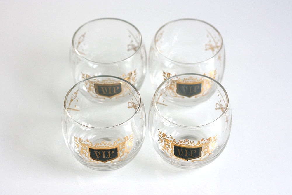 SOLD - Vintage Mid Century Black and Gold Roly Poly VIP Glasses