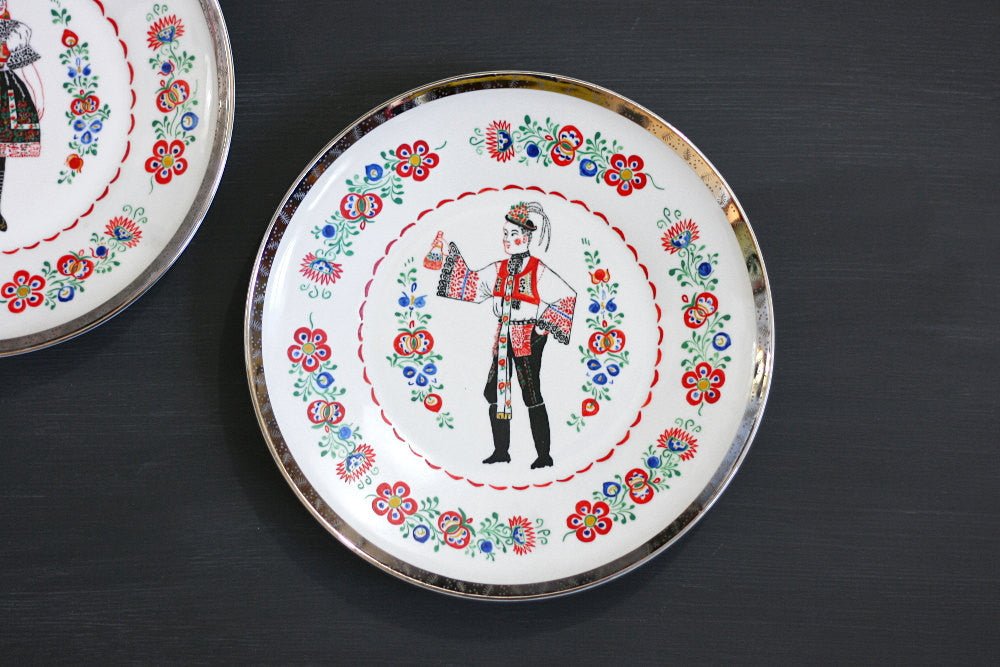 SOLD - Vintage Epiag Hand Decorated Wall Plates - Traditional Folk Man and Woman