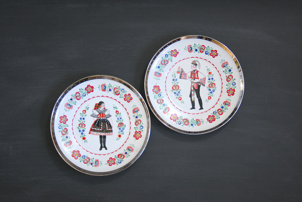 SOLD - Vintage Epiag Hand Decorated Wall Plates - Traditional Folk Man and Woman
