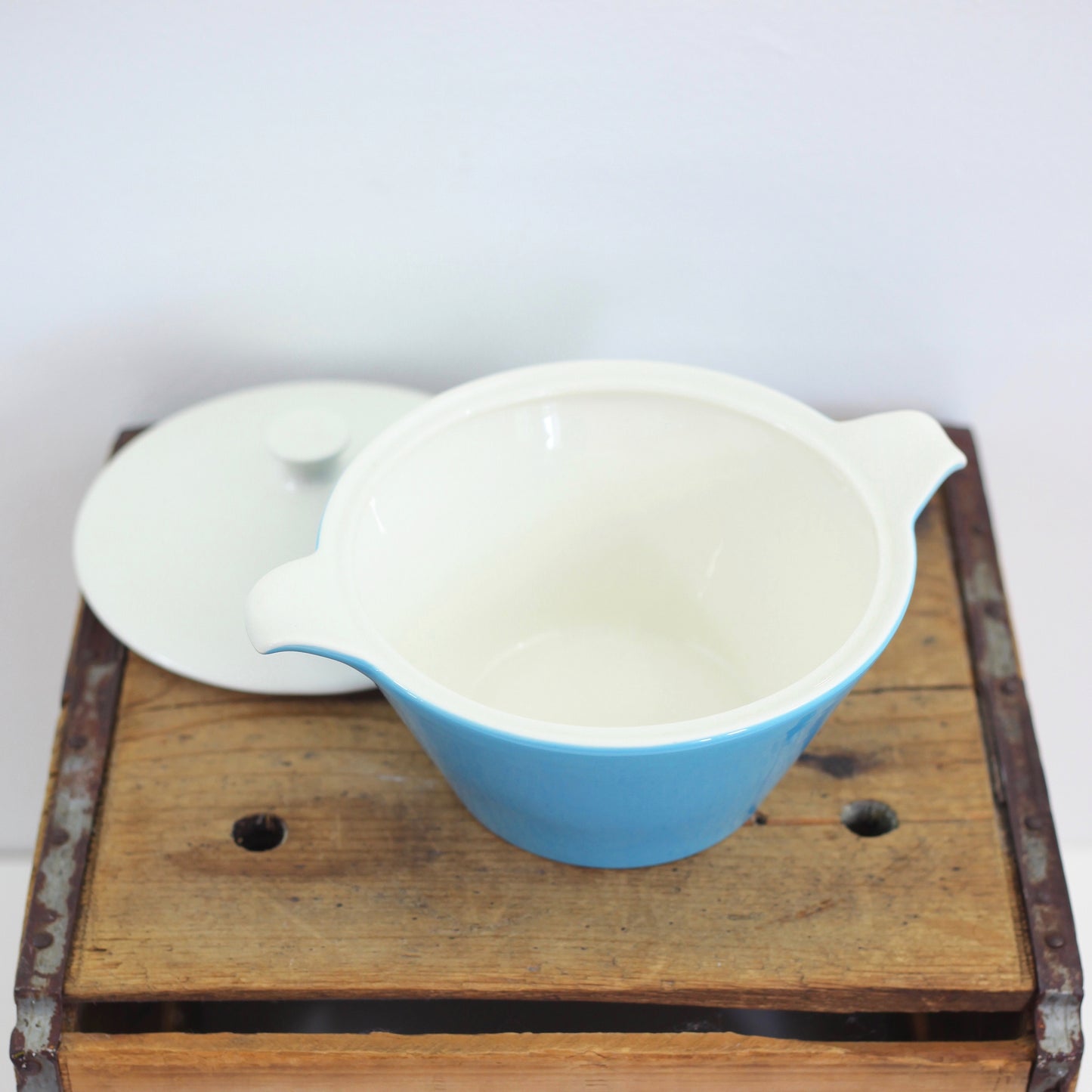 SOLD - Mid Century Aqua Blue Heaven Covered Dish