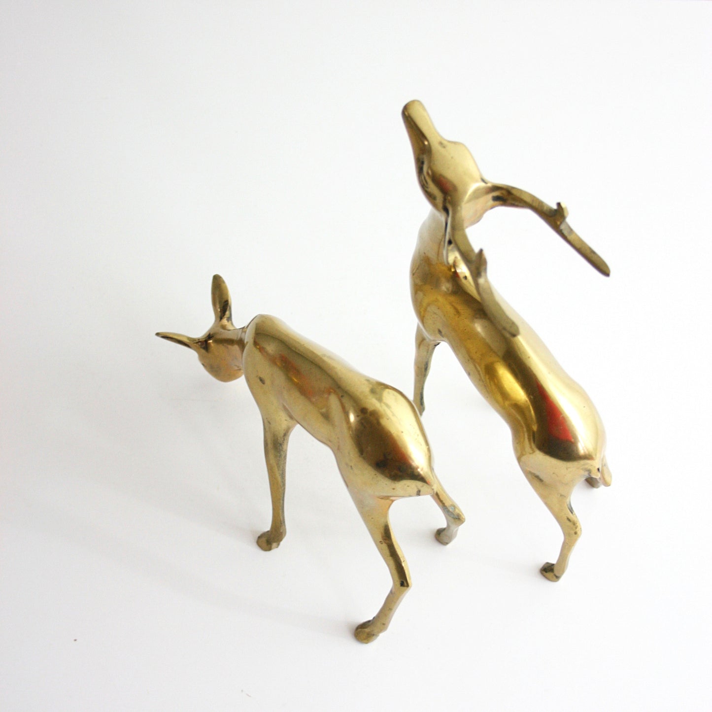 SOLD - Mid Century Modern Brass Deer Pair / Large Vintage Brass Deer Figurines