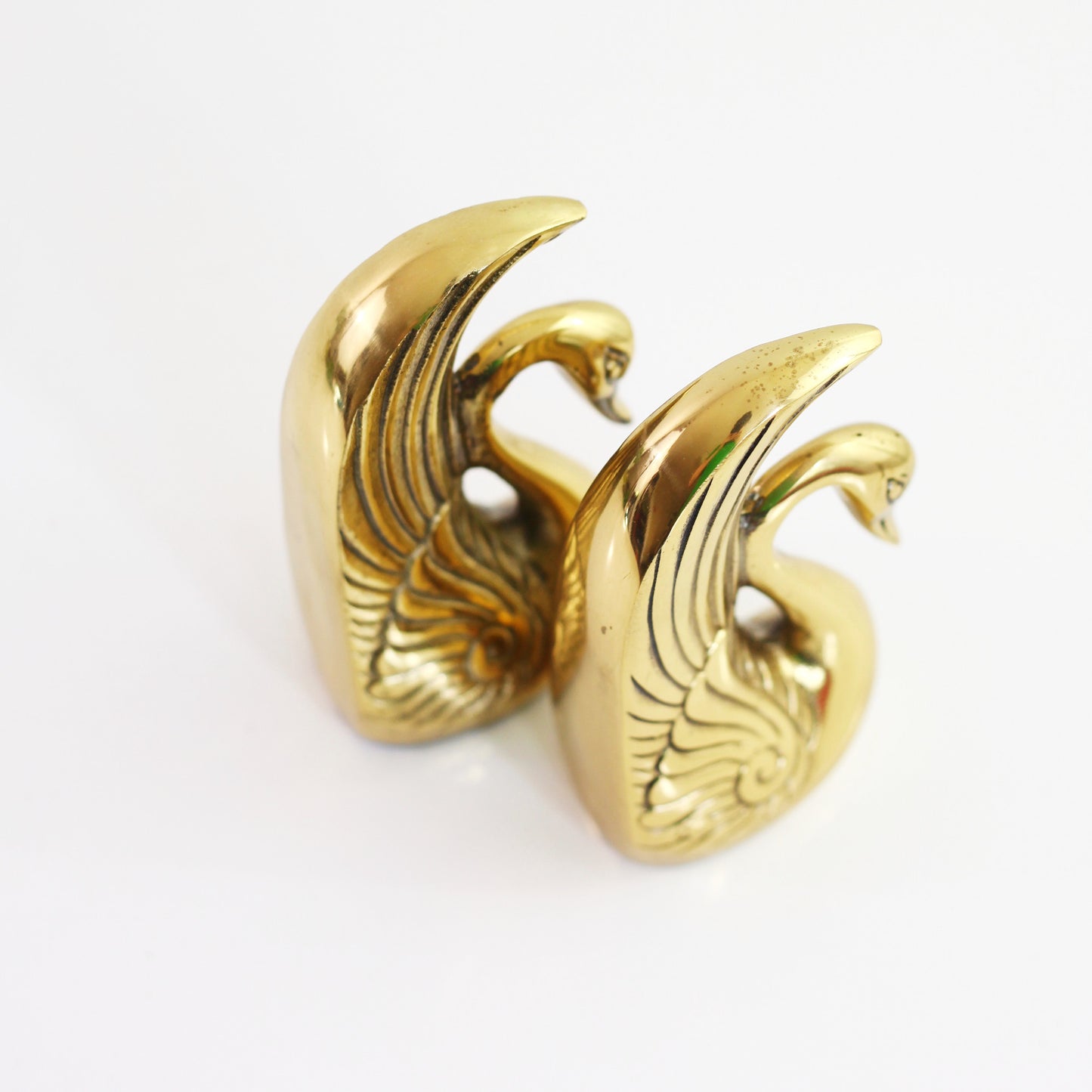 SOLD - Mid Century Brass Swan Bookends