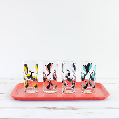 SOLD - Mid Century Modern Drinking Glasses / Colorful Leaves