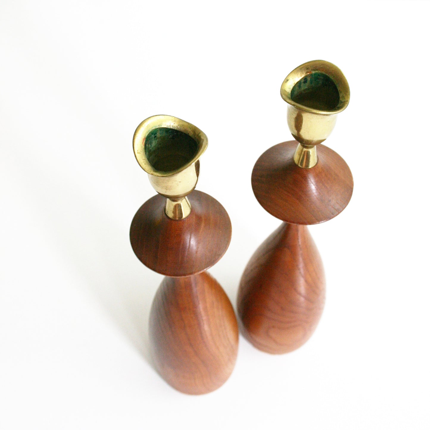 SOLD - Mid Century Modern Wood and Brass Candlesticks / Danish Modern Candle Holders