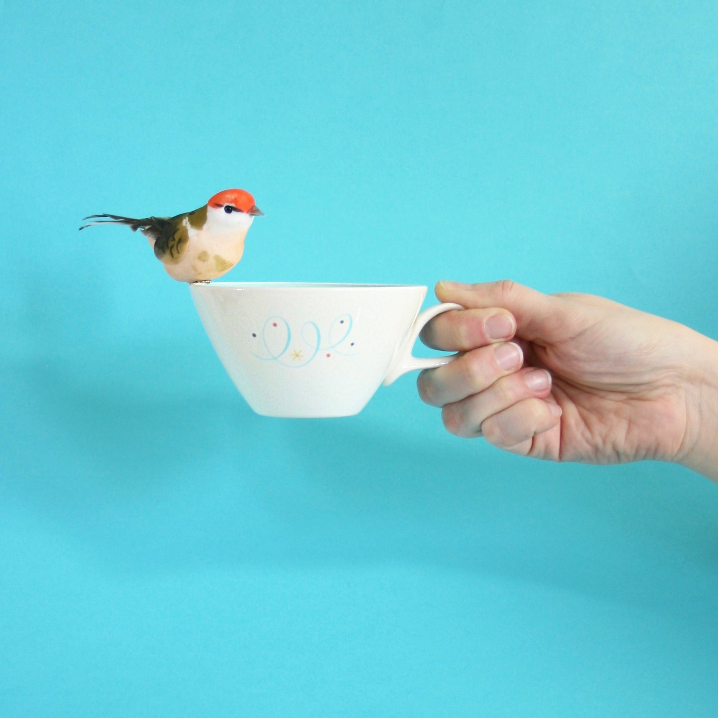 SOLD - Mid Century Modern Turquoise Scroll Starburst Tea Cups by Homer Laughlin