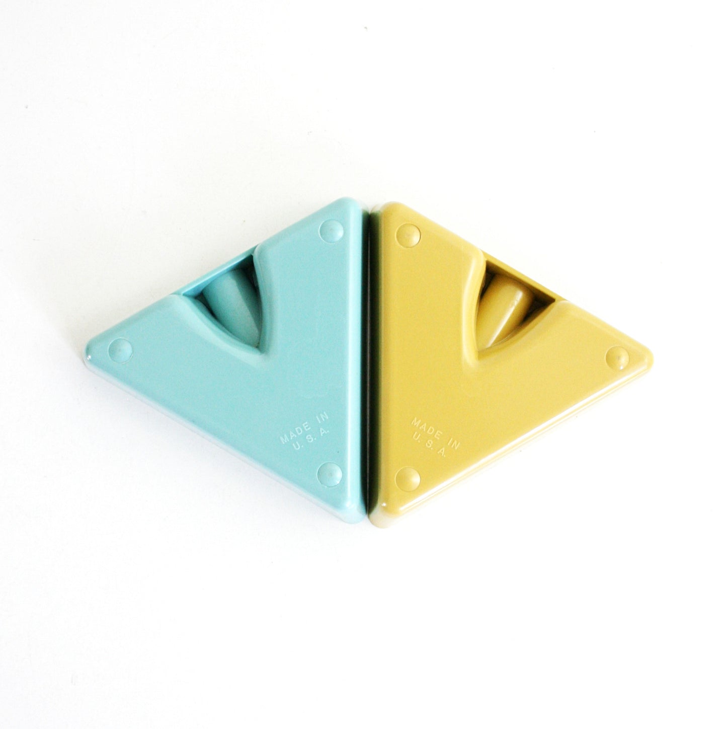 SOLD - Mid Century Modern Melmac Ashtrays / Vintage Aqua and Yellow Triangle Trays