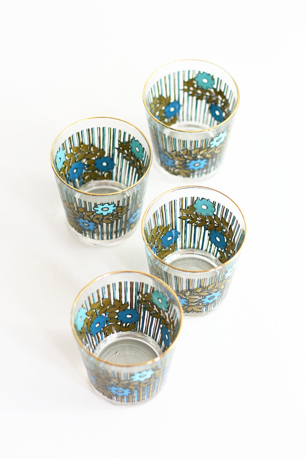 SOLD - Vintage Flower Drinking Glasses / Mid Century Modern Flower Tumblers