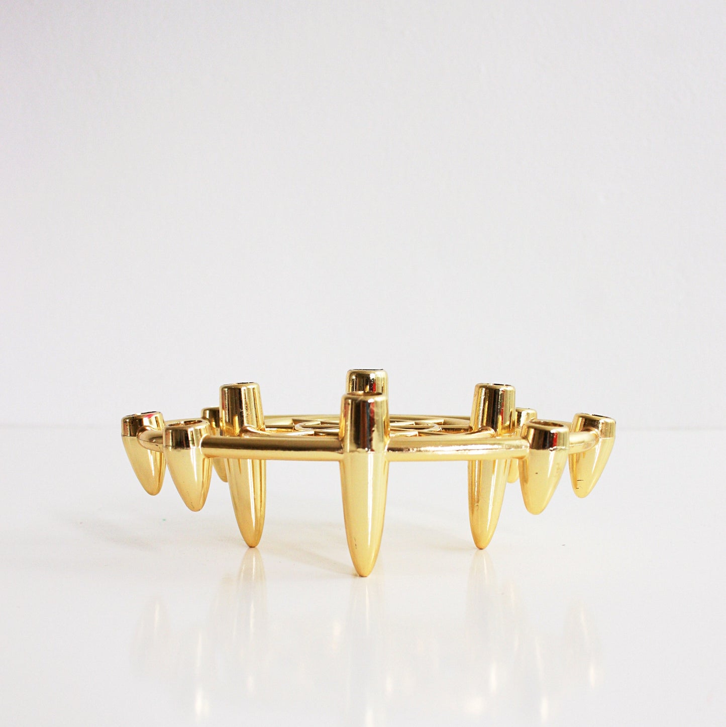 SOLD - Mid Century Modern Gold Atomic Tiny Taper Candle Holder by Colonial Candle Company