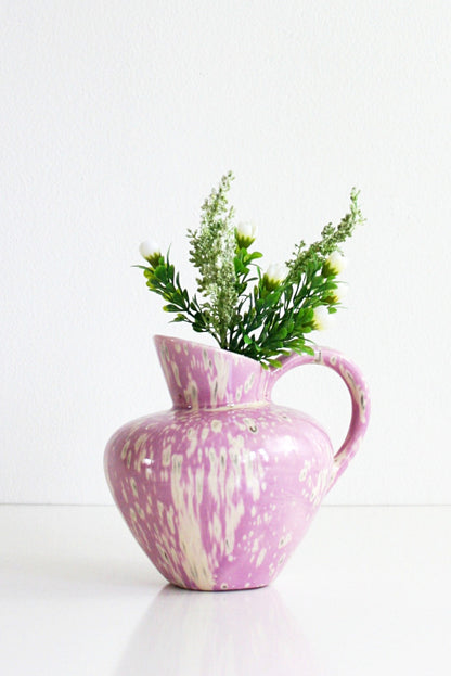 SOLD - Mid Century Modern Pink Speckled Ceramic Drip Glaze Vase