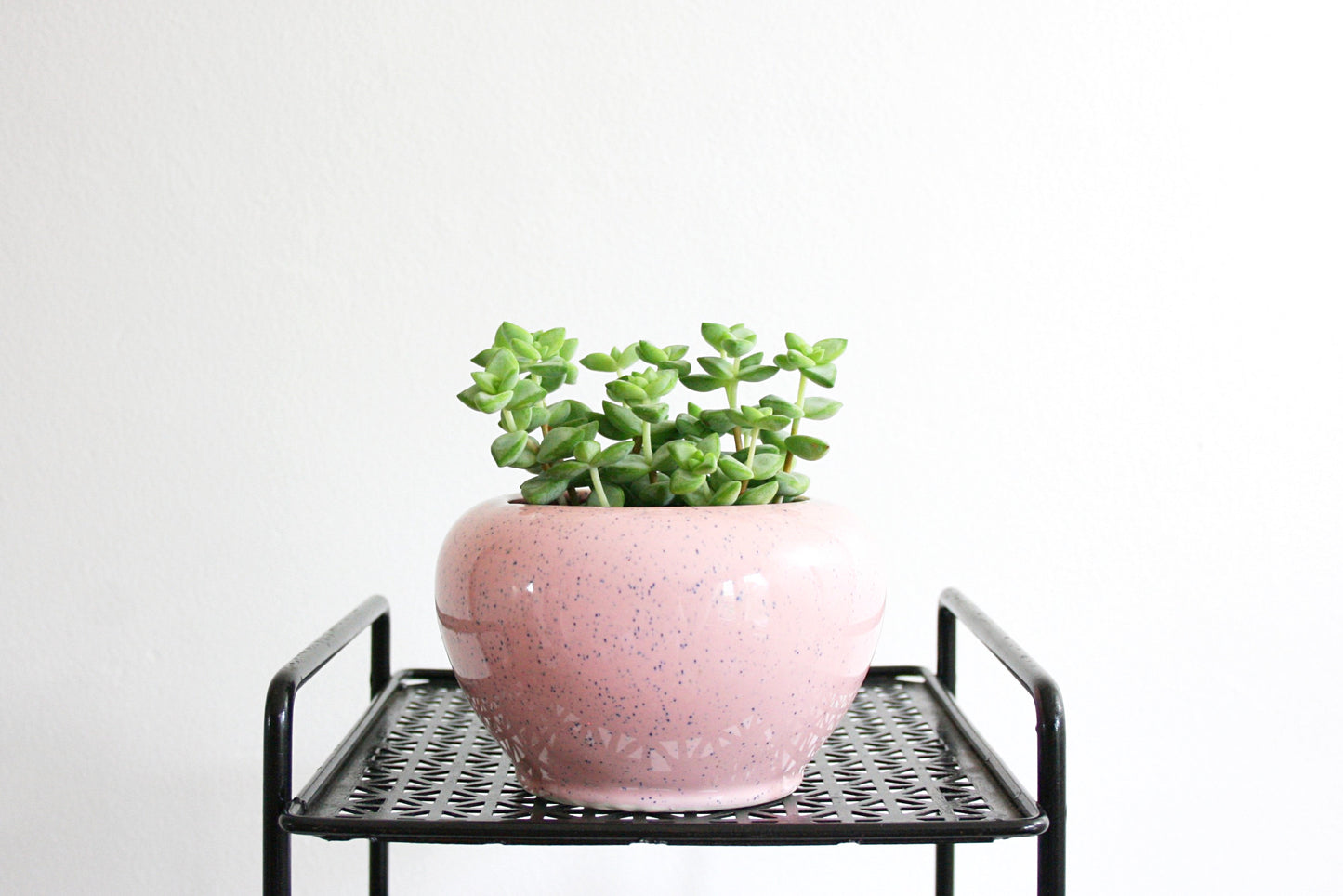 SOLD - Mid Century Modern Pink Speckled Planter / Vintage Pink Ceramic Flower Pot