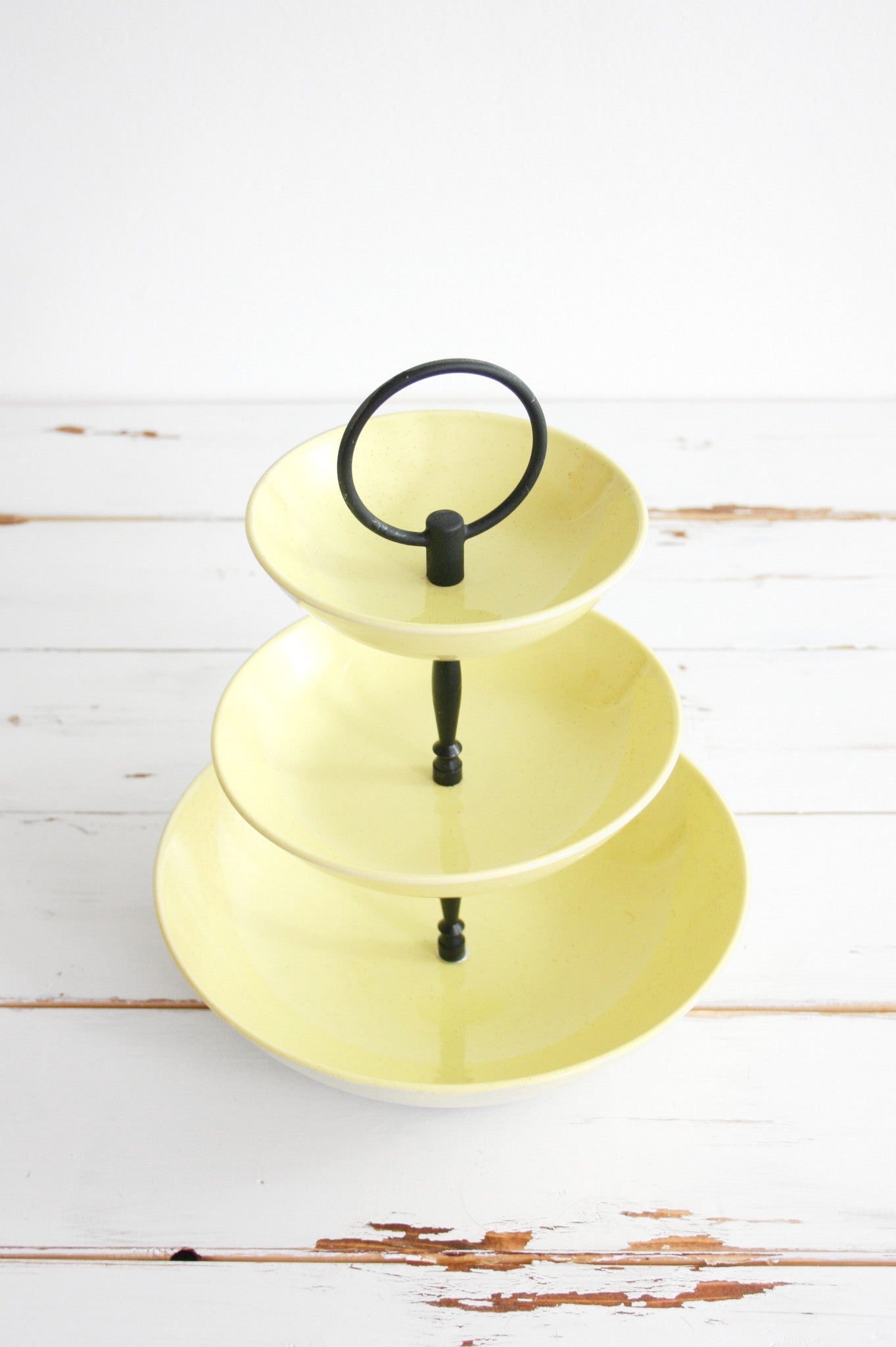 SOLD - Mid Century Modern Taylor Smith Taylor Yellow Pebbleford Three Tier Serving Tray