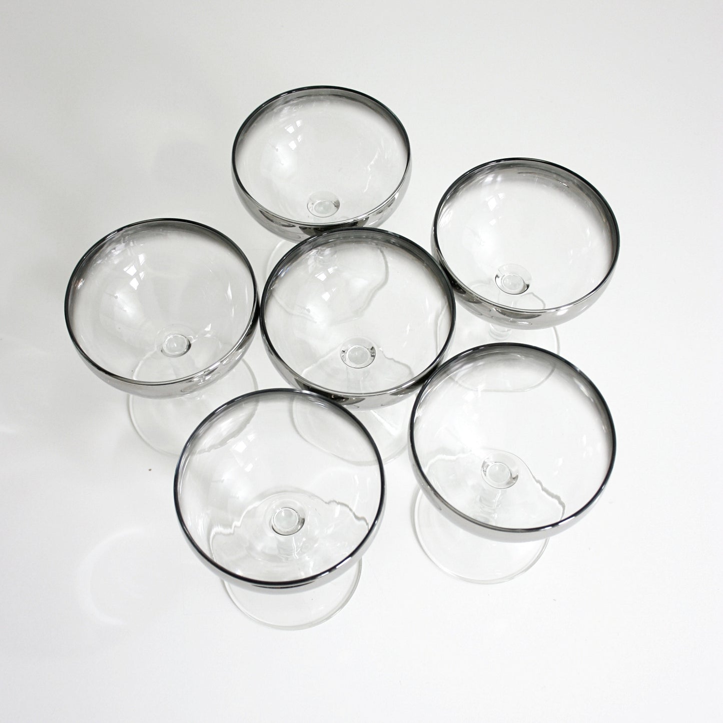 SOLD - Mid Century Silver Ombre Champagne Coupes / Vintage Silver Fade Champagne Glasses