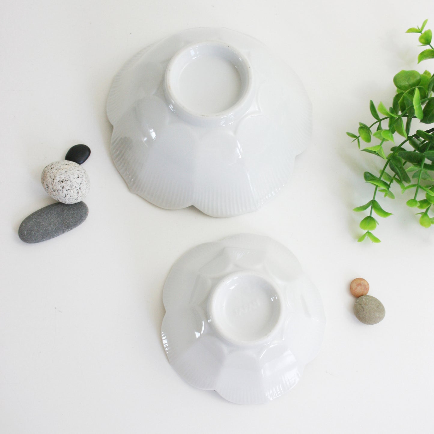 SOLD - Vintage Pair of Nesting Lotus Bowls / Mid Century White Porcelain Flower Bowls
