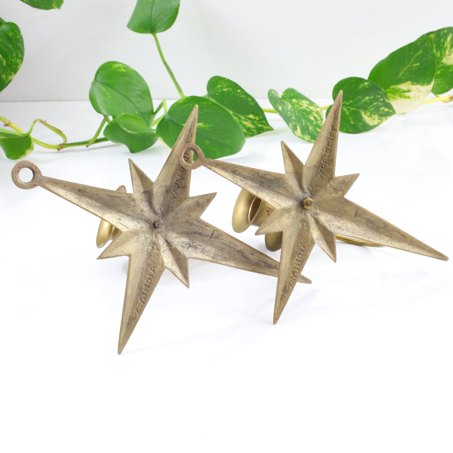 SOLD - Mid Century Modern Brass Starburst Wall Sconce Candle Holders