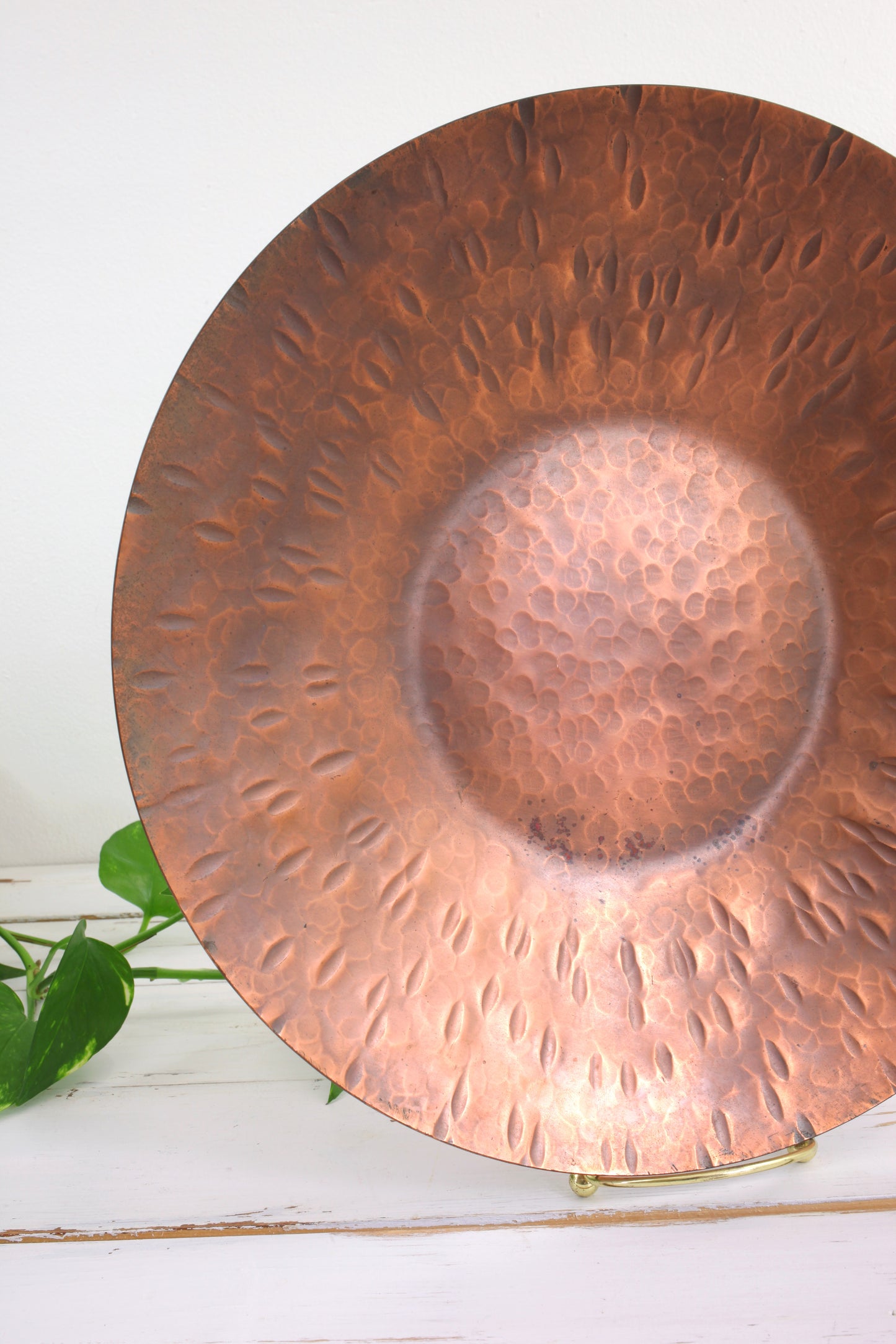 Mid Century Modern Hammered Copper Pitcher & Plate