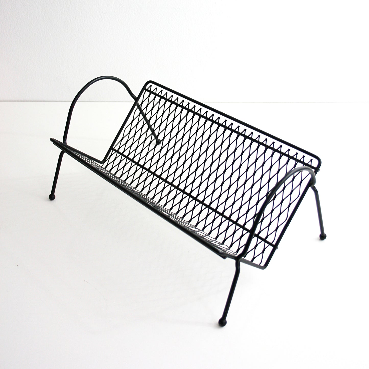 SOLD - Mid Century Black Metal Book Rack
