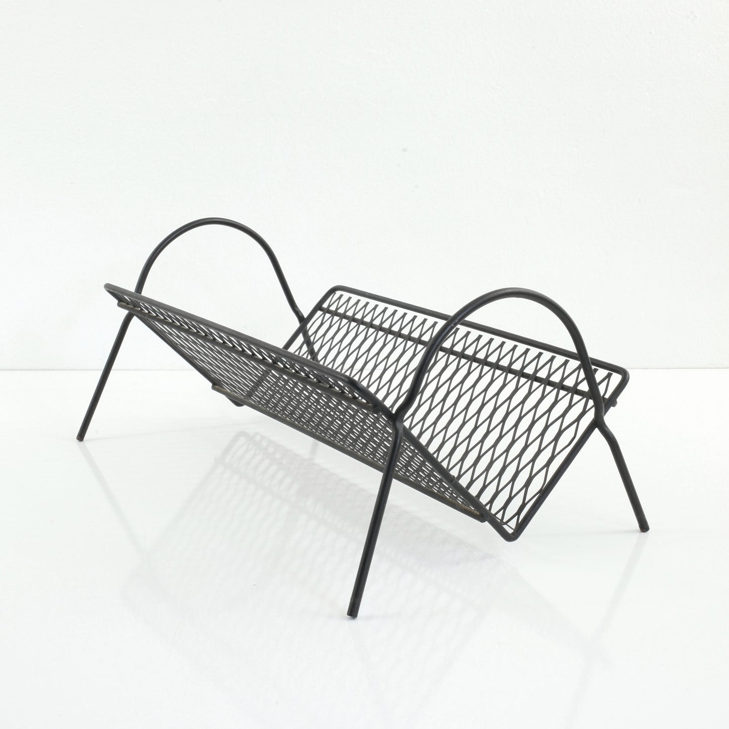 SOLD - Mid Century Metal Book Rack