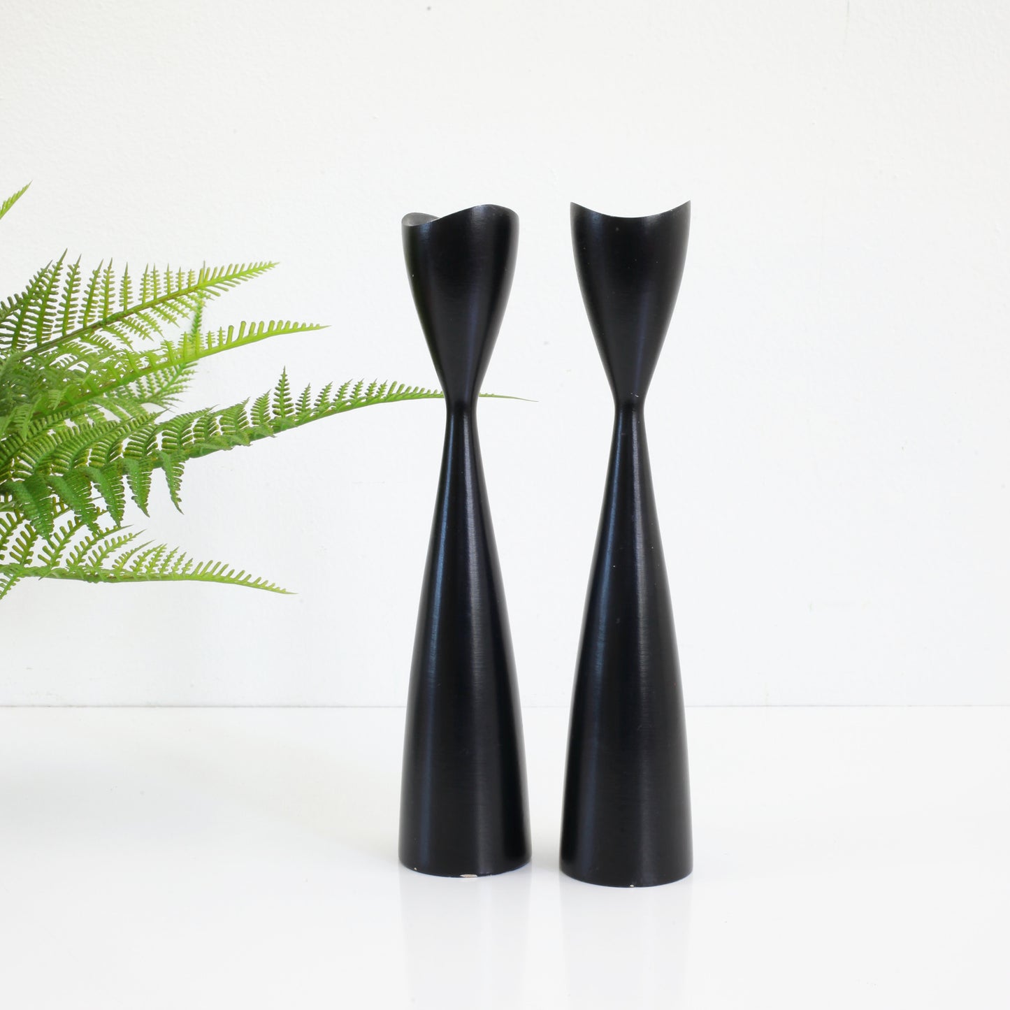 SOLD - Danish Modern Black Tulip Candlesticks from Denmark