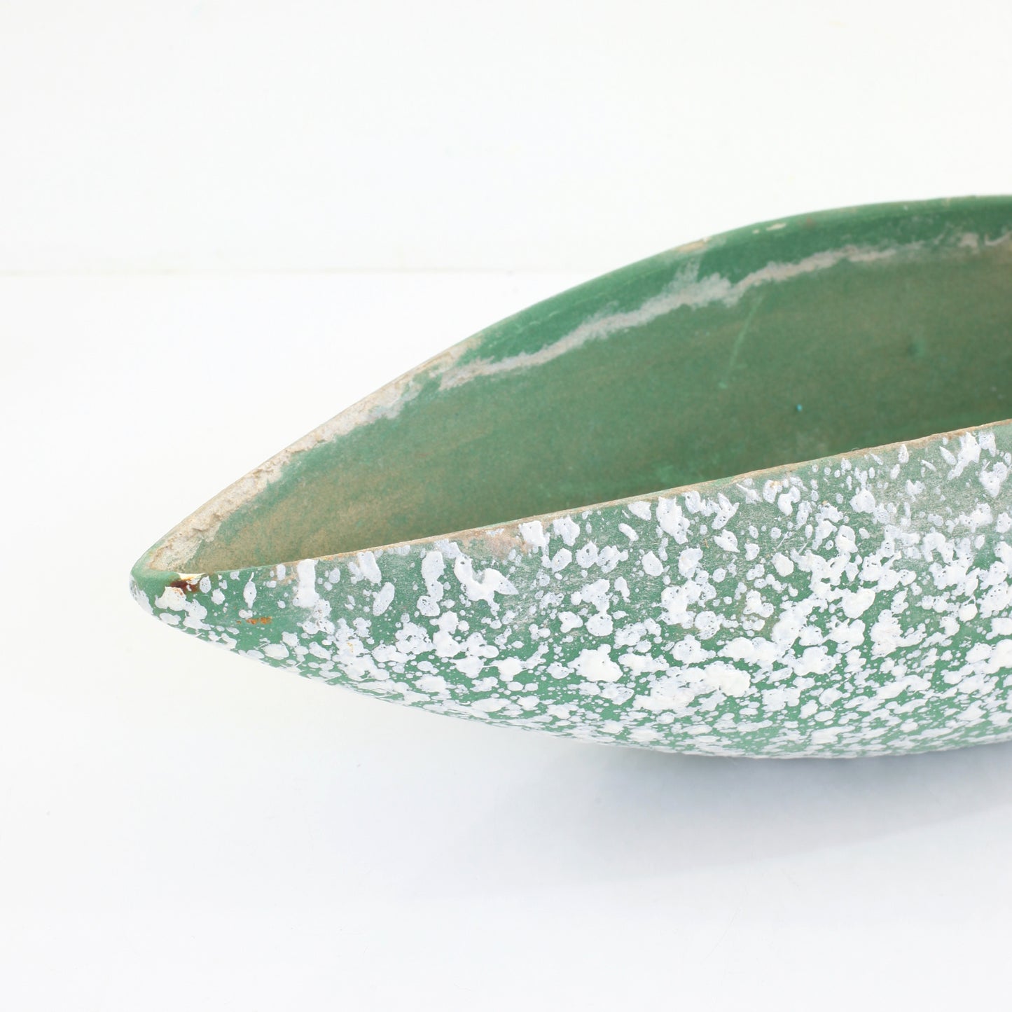 Mid Century Modern Green Ceramic Splatter Glaze Planter with Gold Wire Stand