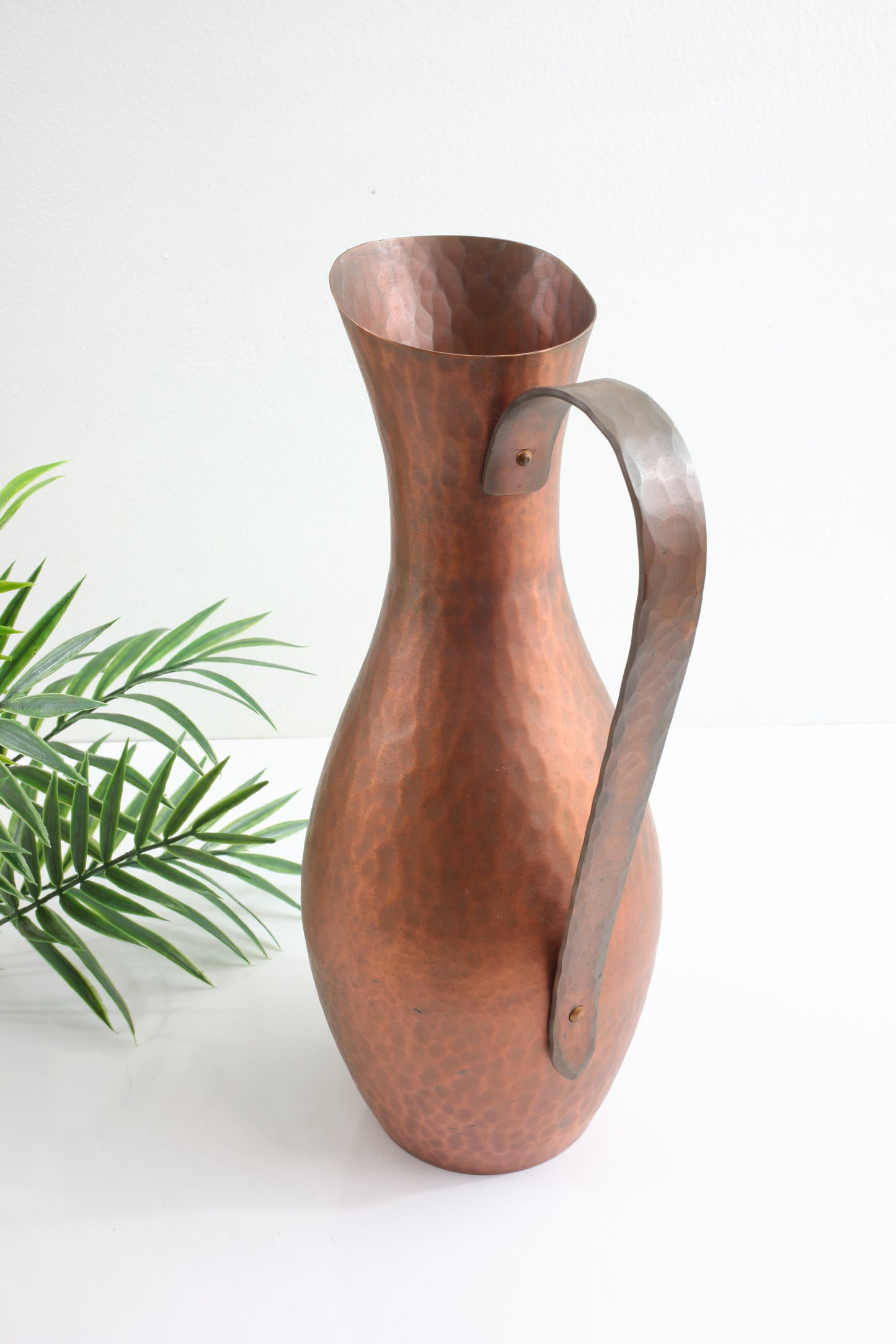 Mid Century Modern Hammered Copper Pitcher & Plate