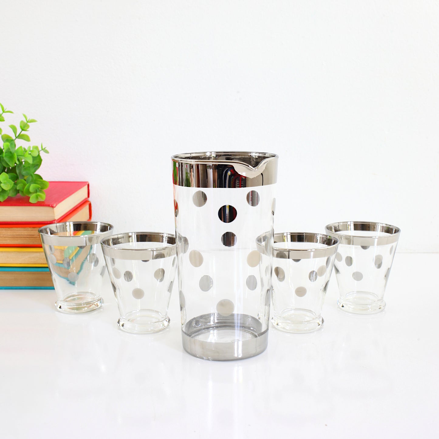 Mid Century Silver Polka Dot Cocktail Set