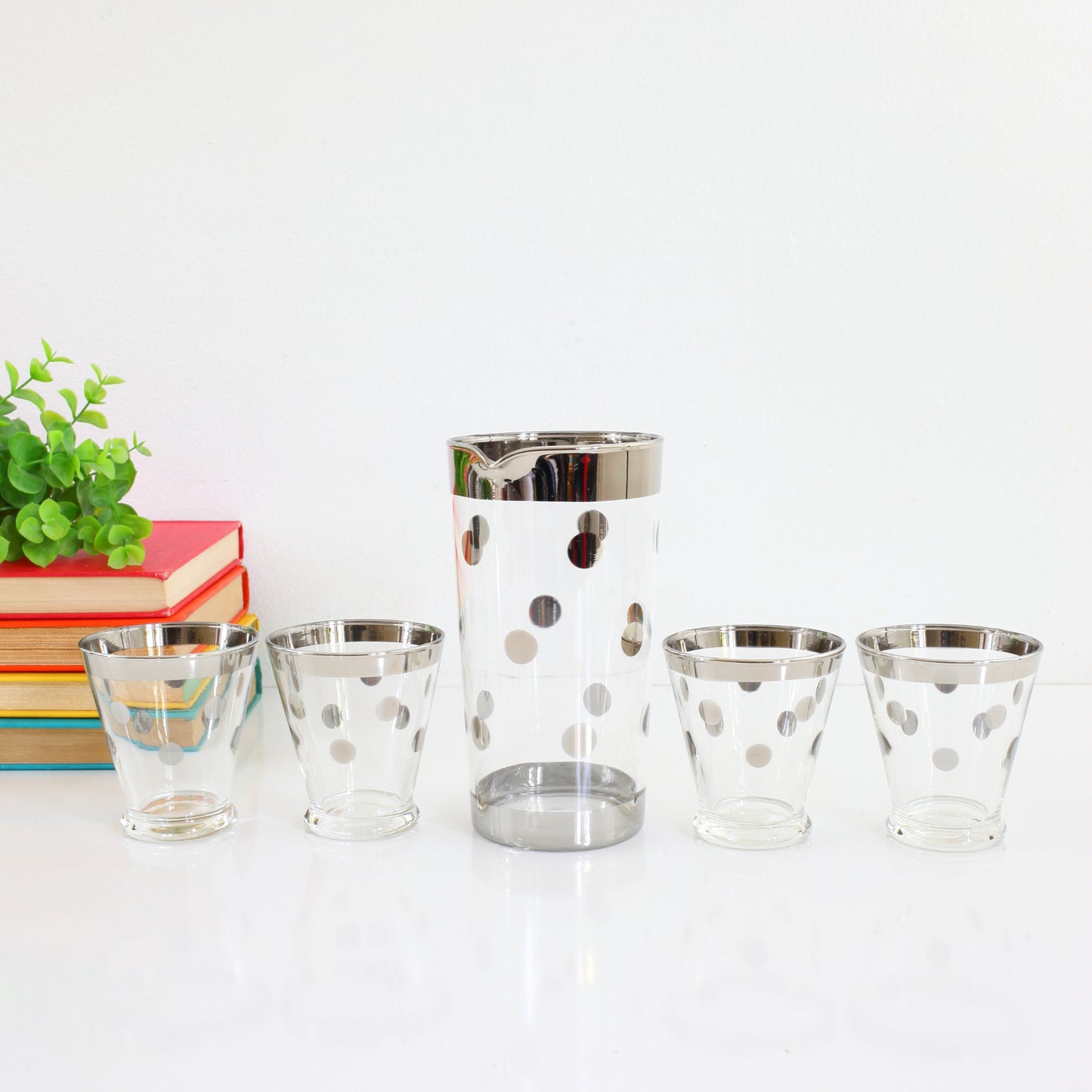 Mid Century Silver Polka Dot Cocktail Set