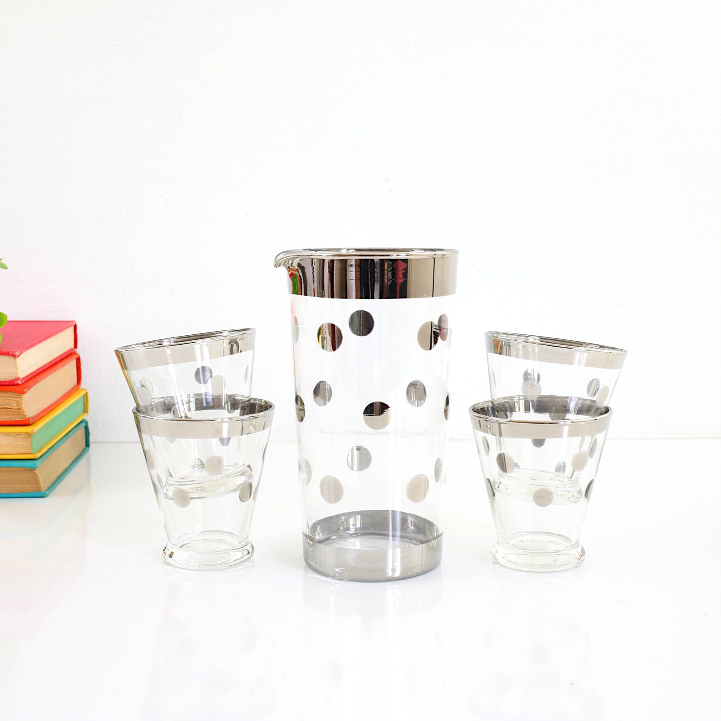 Mid Century Silver Polka Dot Cocktail Set