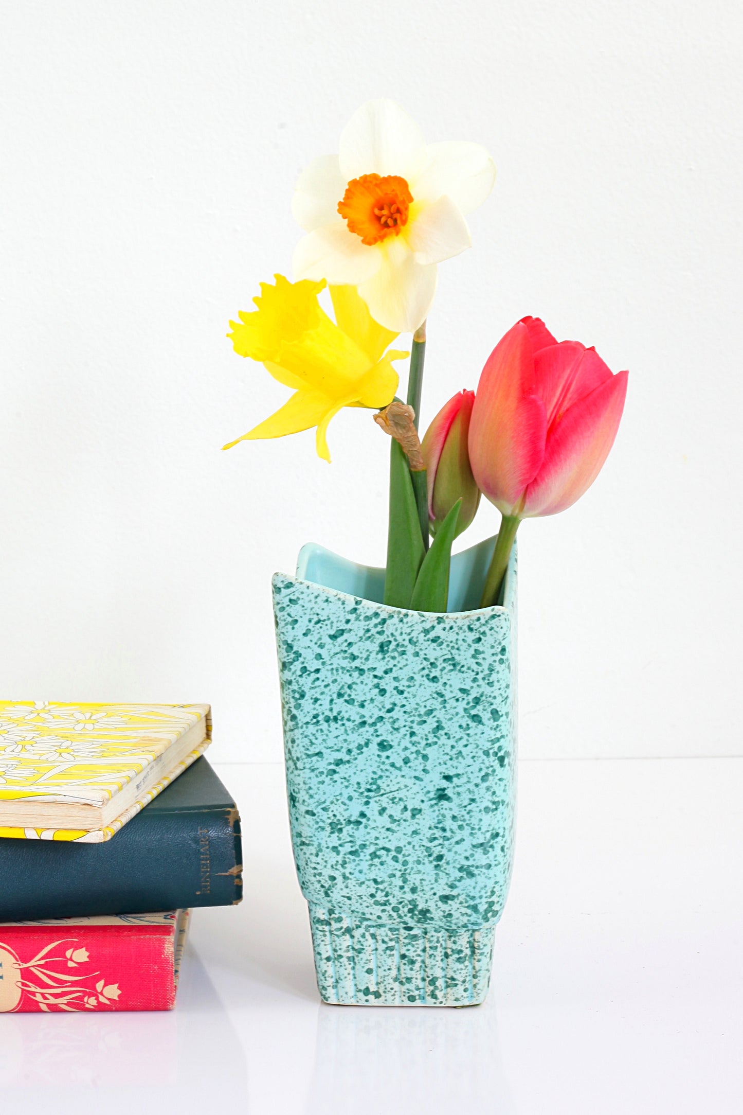SOLD - Mid Century Modern Stanford Pottery Aqua Splatter Vase