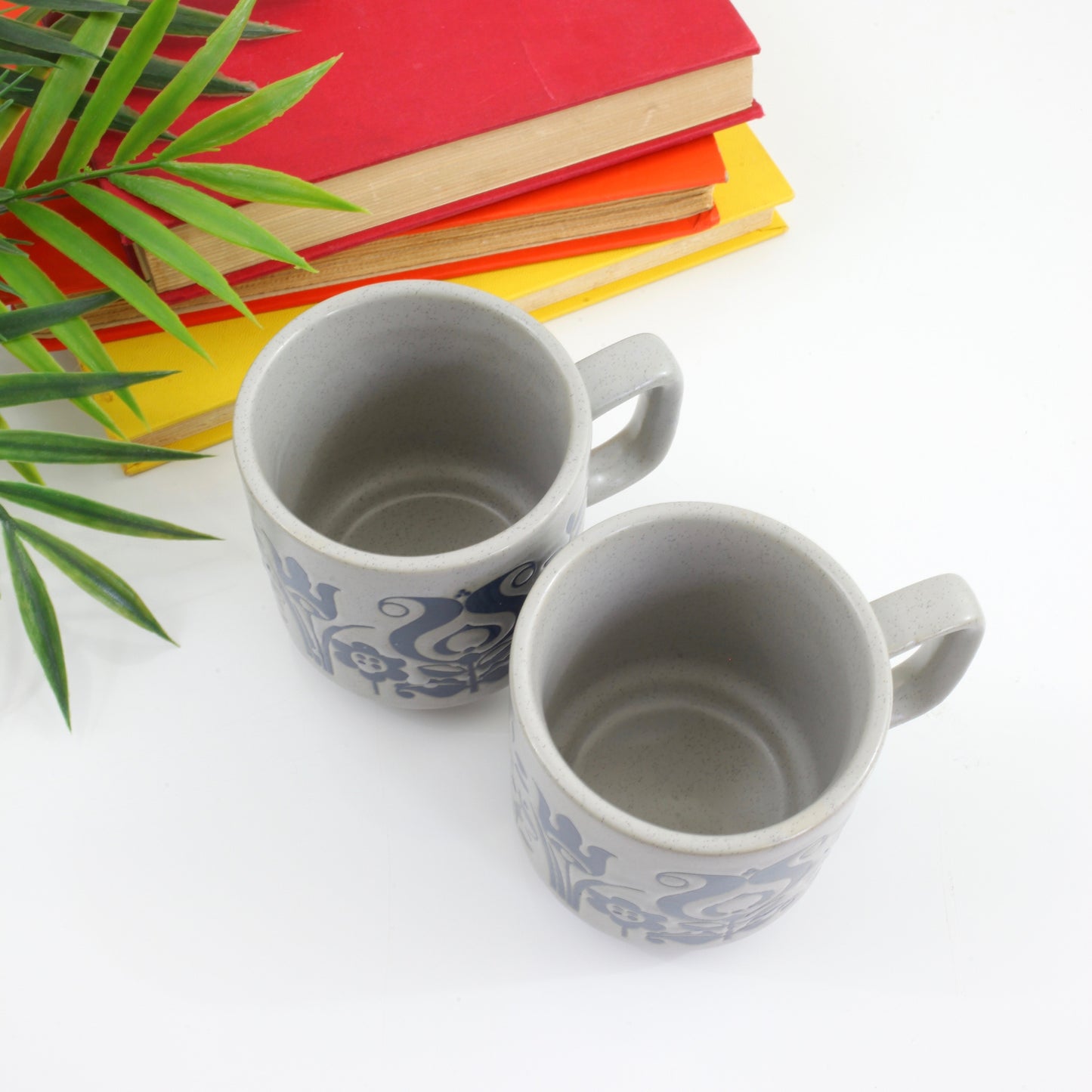 SOLD - Vintage Scandinavian Stoneware Flower Mugs