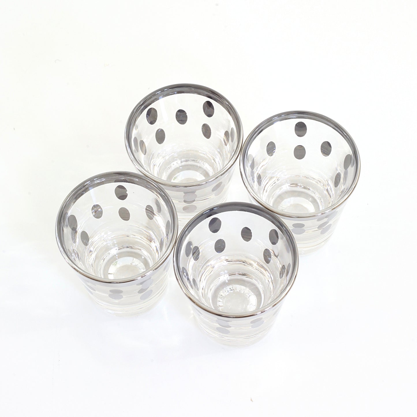 SOLD - Mid Century Silver Polka Dot Shot Glasses