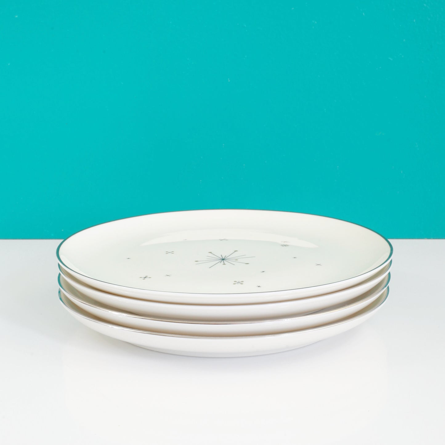 SOLD - Mid Century Modern Starburst Salad Plates / Syracuse China Evening Star