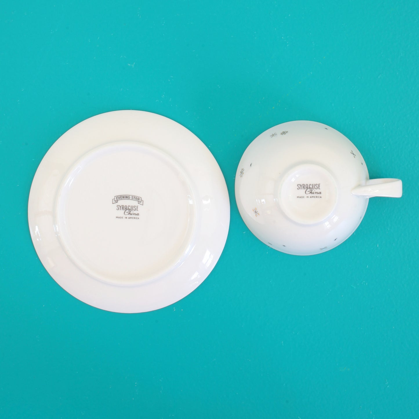 SOLD - Mid Century Modern Starburst Cups & Saucers / Syracuse China Evening Star