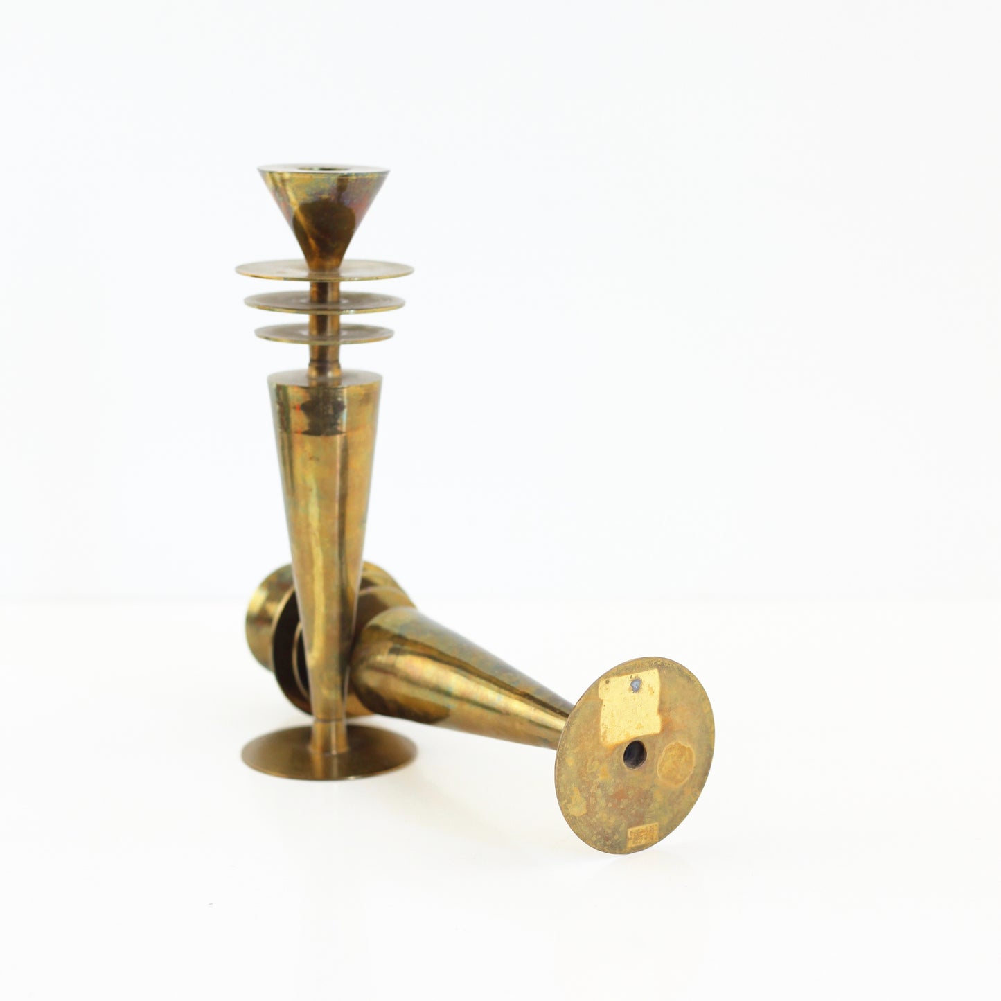 SOLD - 1930s Machine Age Brass Candlesticks