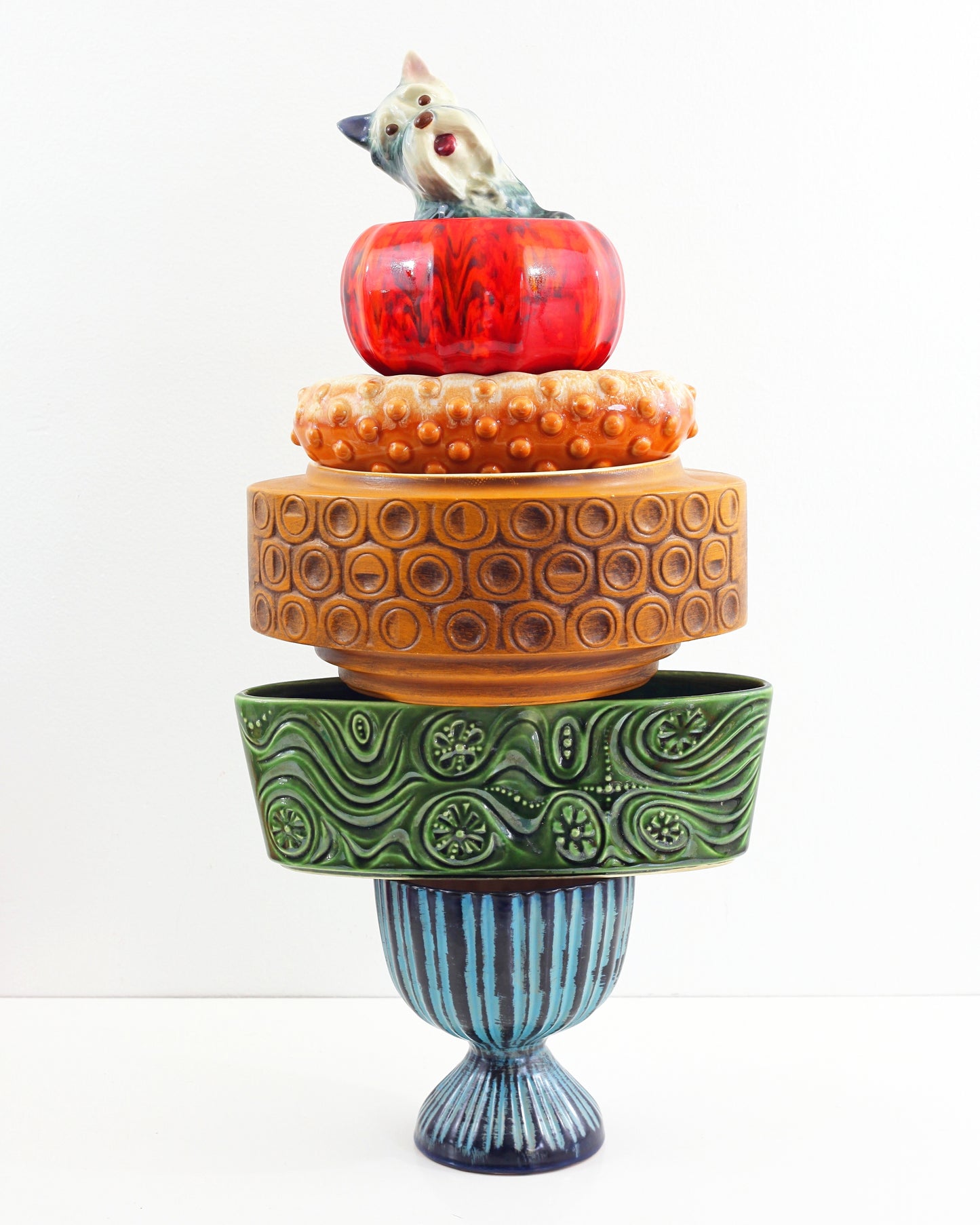 SOLD - Vintage Orange Ceramic Hobnail Pedestal Planter