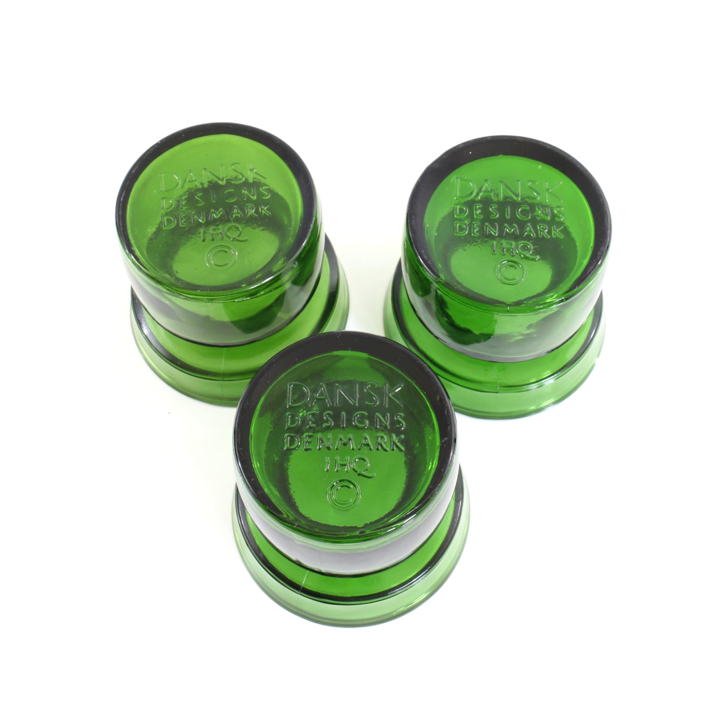 SOLD - Danish Modern Dansk IHQ Green Glass Tealight Holders by Jens Quistgaard