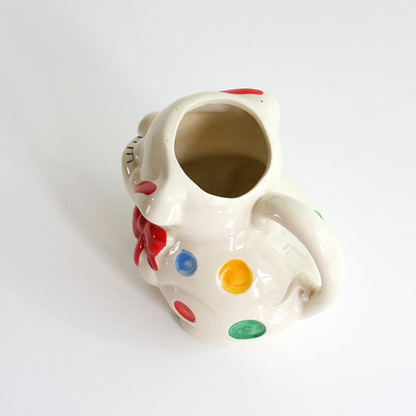 SOLD - 1940s Polka Dot Smiley Pig Creamer / Vintage Pig Pitcher by American Bisque