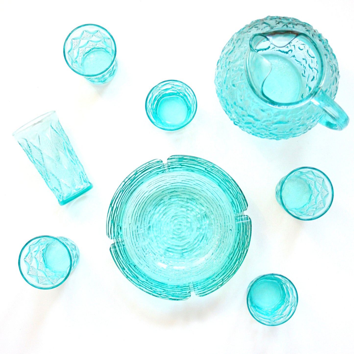 SOLD - Mid Century Modern Aquamarine Gemstone Kimberly Glasses by Anchor Hocking