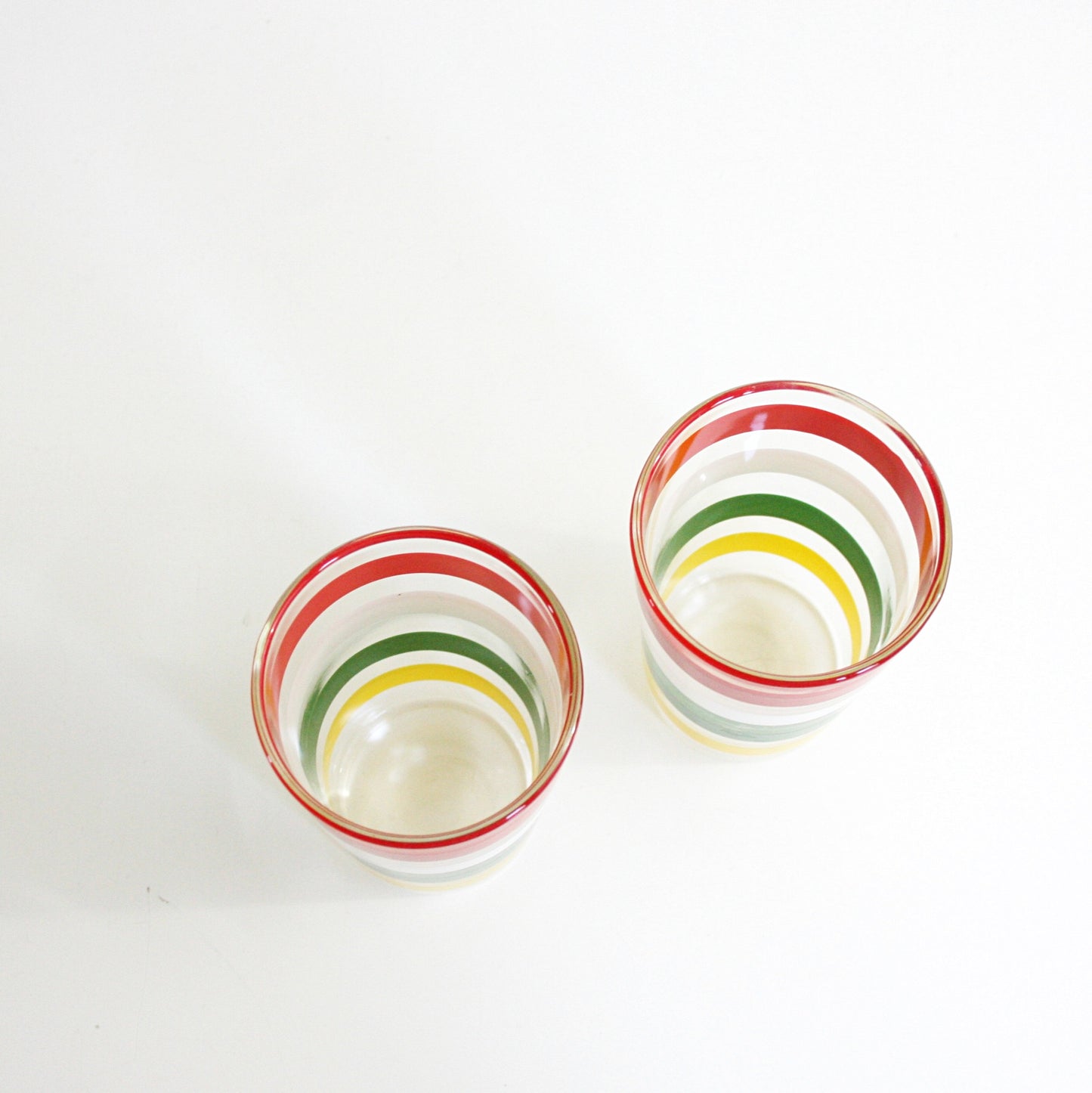 SOLD - Vintage Anchor Hocking Fiesta Tumblers / Vintage Colorful Striped Juice Glasses