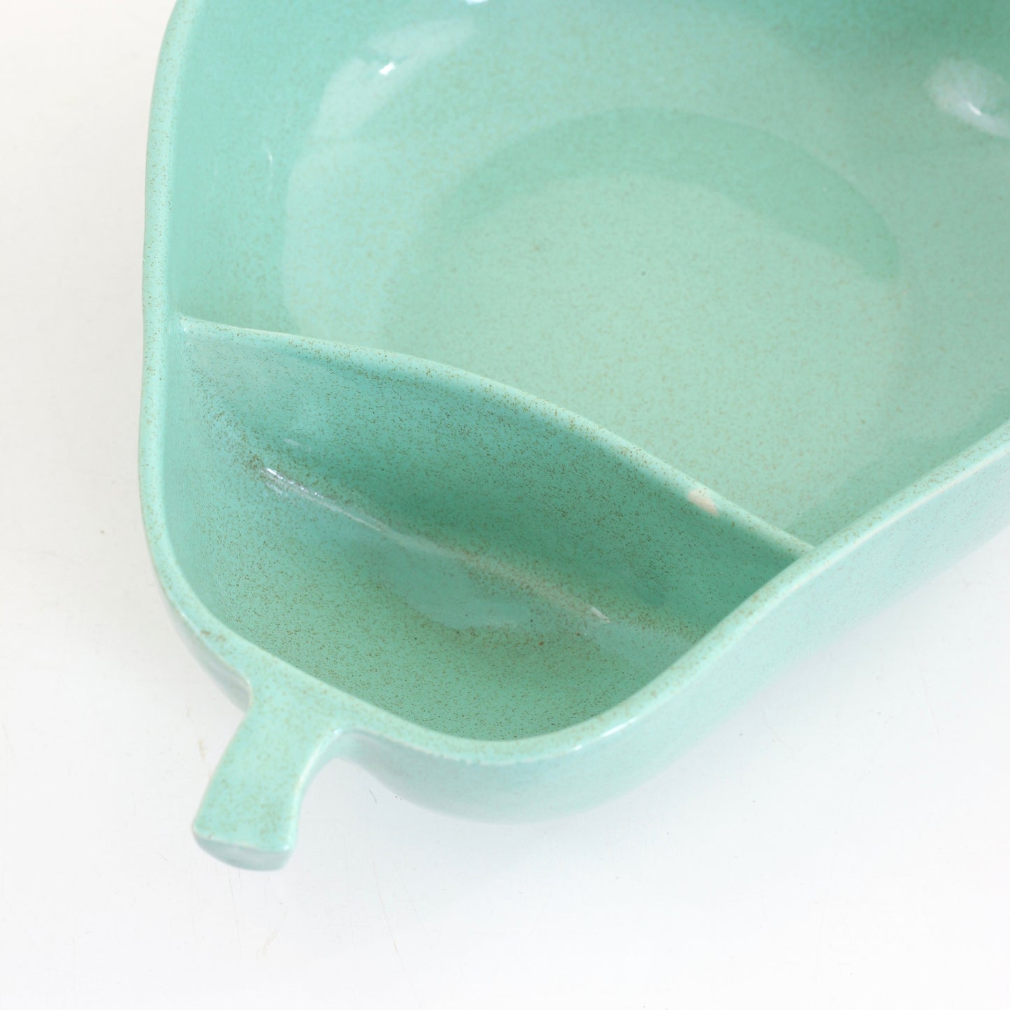 SOLD - Mid Century Aqua Ceramic Divided Pear Bowl by Pfaltzgraff