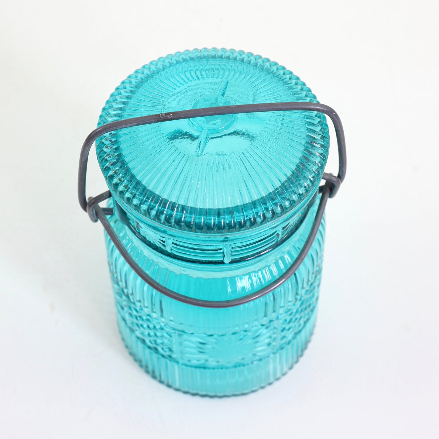 SOLD - Vintage Aqua Pressed Glass Mason Jar by Avon