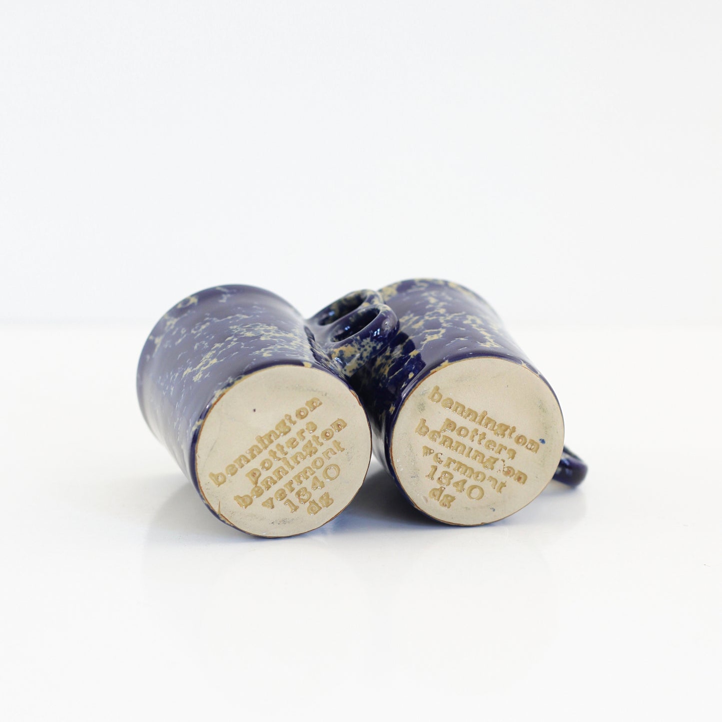 SOLD - Bennington Potters Blue Agate Trigger Handle Mugs