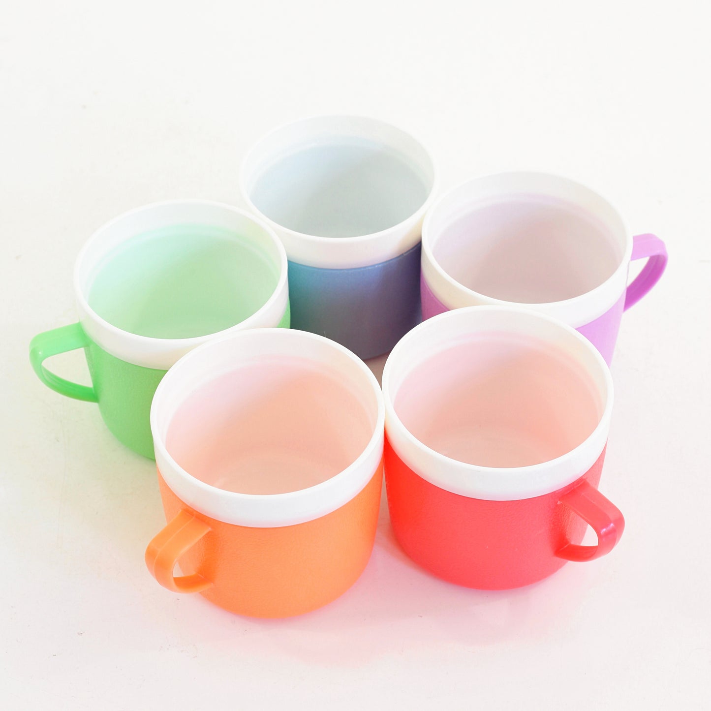 SOLD - Set of 5 Mid Century Bolero Therm-O-Ware Colorful Plastic Mugs