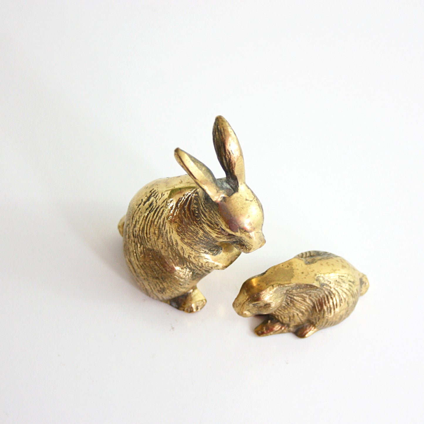 SOLD - Vintage Brass Rabbits / Mid Century Brass Bunny Figurines
