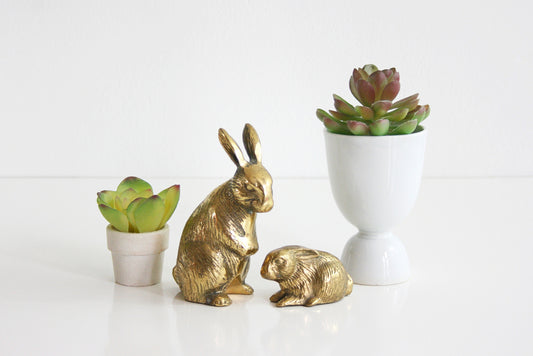 SOLD - Vintage Brass Rabbits / Mid Century Brass Bunny Figurines